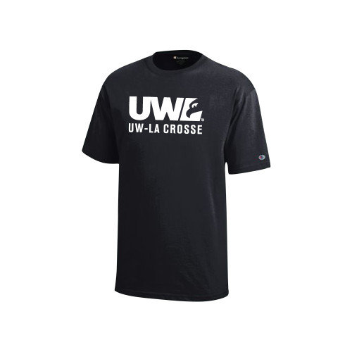  Champion Youth Black Short Sleeve Tee - UW La Crosse Spirit Mark