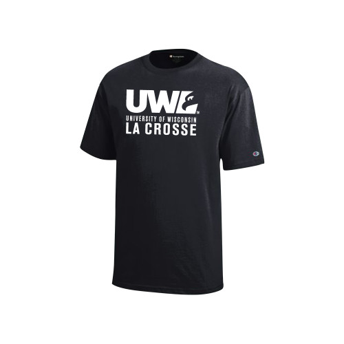  Champion Youth Black Short Sleeve Tee - UWL University Name Spirit Mark