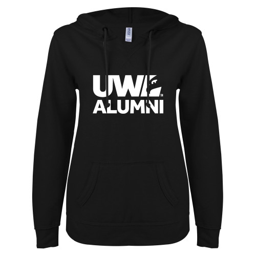  ENZA Womens Black V Notch Raw Edge Fleece Hoodie - UWL Alumni