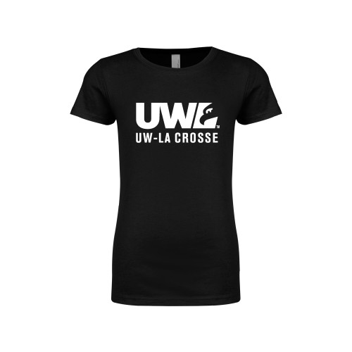  Next Level Girls Black Fashion Fit T Shirt - UW La Crosse Spirit Mark