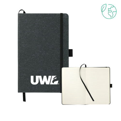  5.5 x 8.5 Black FSC Mix Recycled Leather Bound Journal - UWL Spirit Mark