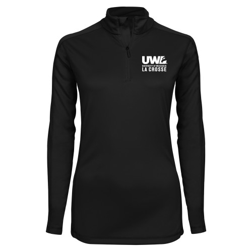  Syntrel Womens Black Interlock 1/4 Zip - UWL University Name Spirit Mark