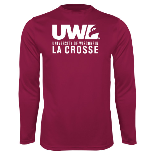  Maroon Performance Long Sleeve Shirt - UWL University Name Spirit Mark