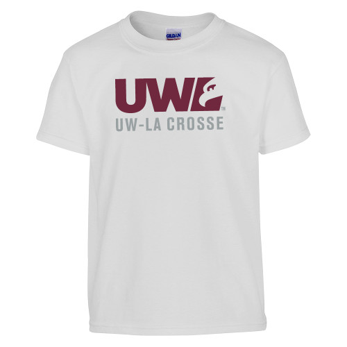  Youth White T Shirt - UW La Crosse Spirit Mark