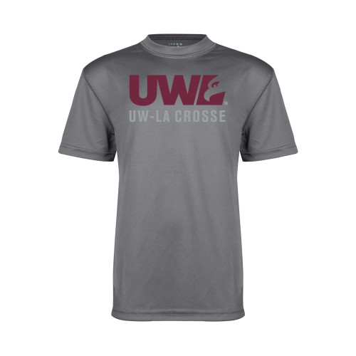 Youth Performance Grey Concrete Tee - UW La Crosse Spirit Mark