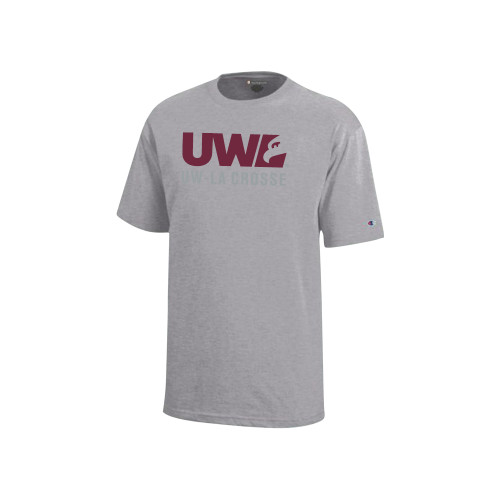  Champion Youth Grey Short Sleeve Tee - UW La Crosse Spirit Mark