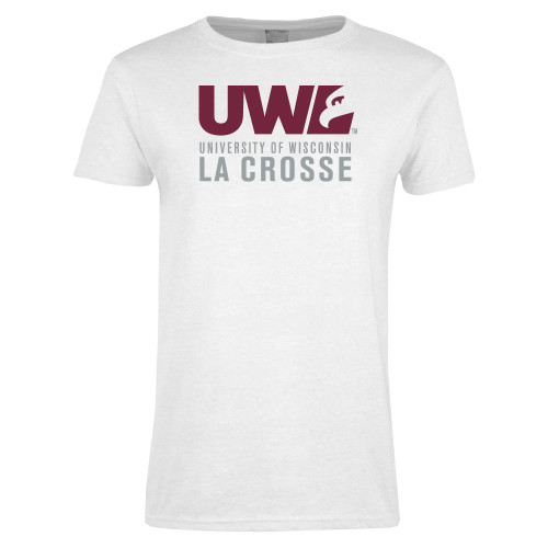  Womens White Short Sleeve Tee - UWL University Name Spirit Mark