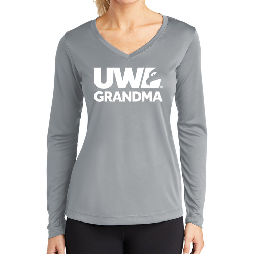  Womens Grey Performance Long Sleeve V Neck Shirt - UWL Grandma