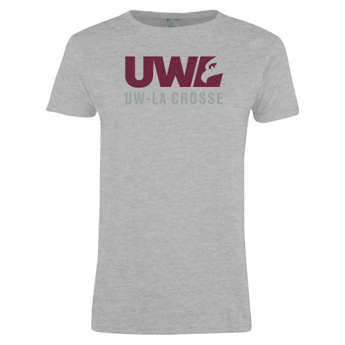  Womens Grey Short Sleeve Tee - UW La Crosse Spirit Mark
