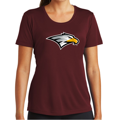  Womens Maroon Performance Short Sleeve Tee - Eagle Head