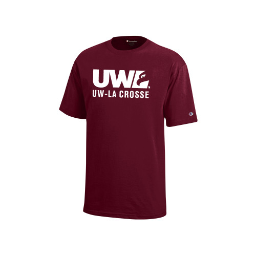  Champion Youth Maroon Short Sleeve Tee - UW La Crosse Spirit Mark