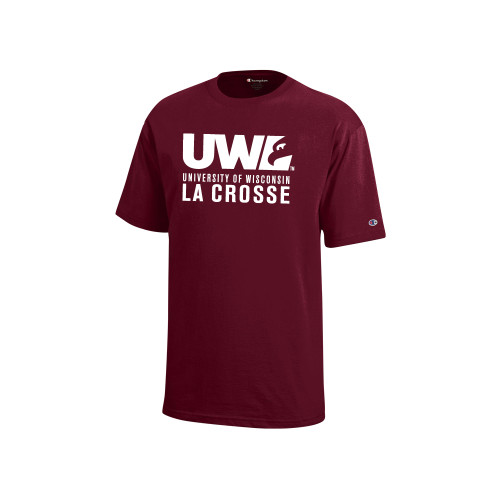  Champion Youth Maroon Short Sleeve Tee - UWL University Name Spirit Mark