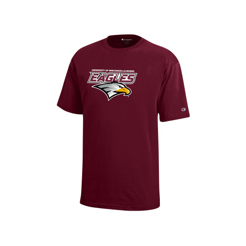  Champion Youth Maroon Short Sleeve Tee - UWL Eagles Wordmark