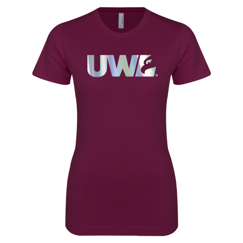  Next Level Womens Maroon Boyfriend Tee - C - Holographic Silver Foil