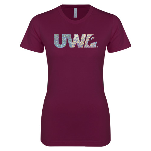  Next Level Womens Maroon Boyfriend Tee - B - Holo Silver