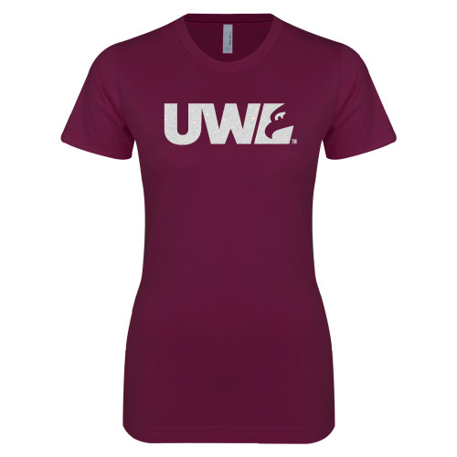  Next Level Womens Maroon Boyfriend Tee - C White Soft Glitter