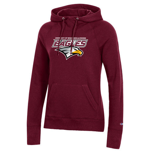  Champion Womens Maroon Pull Over Hood - UWL Eagles Wordmark