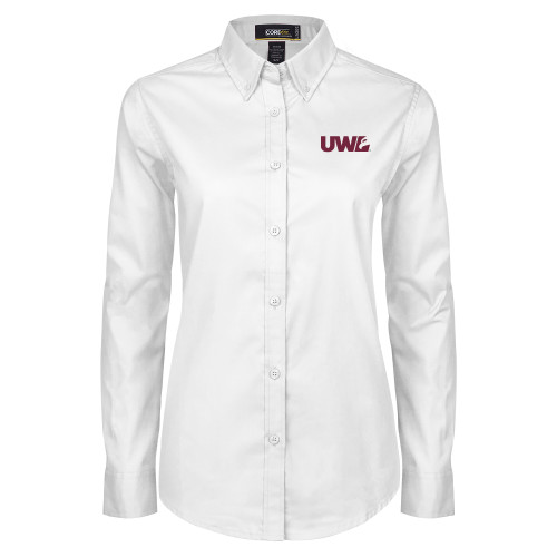  Womens White Twill Button Down Long Sleeve - UWL Spirit Mark