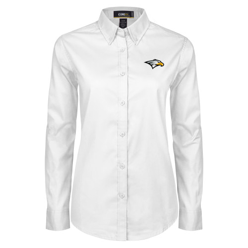  Womens White Twill Button Down Long Sleeve - Eagle Head