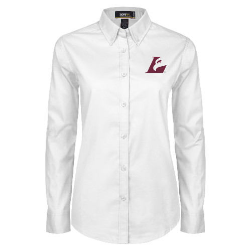  Womens White Twill Button Down Long Sleeve - Eagle L EMB