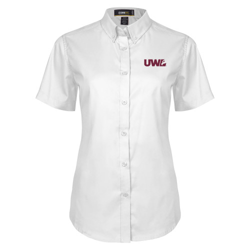  Womens White Twill Button Up Short Sleeve - UWL Spirit Mark