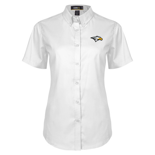 Womens White Twill Button Up Short Sleeve - Eagle Head