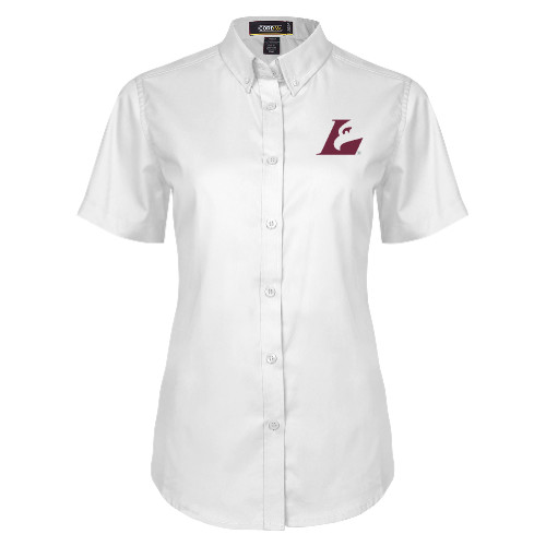  Womens White Twill Button Up Short Sleeve - Eagle L EMB