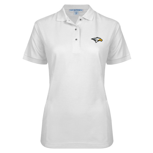  Womens Silk Touch White Pique Polo - Eagle Head