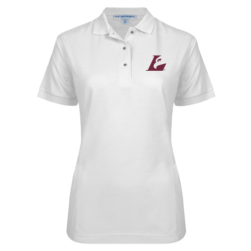  Womens Silk Touch White Pique Polo - Eagle L EMB