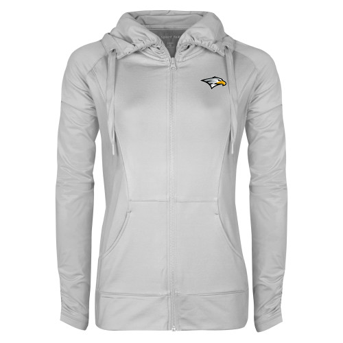  Womens White Sport Wick Stretch Full Zip Jacket - Eagle Head