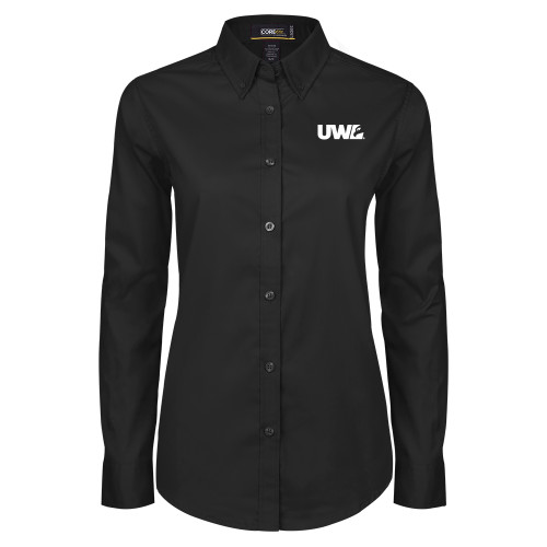  Womens Black Twill Button Down Long Sleeve  - UWL Spirit Mark