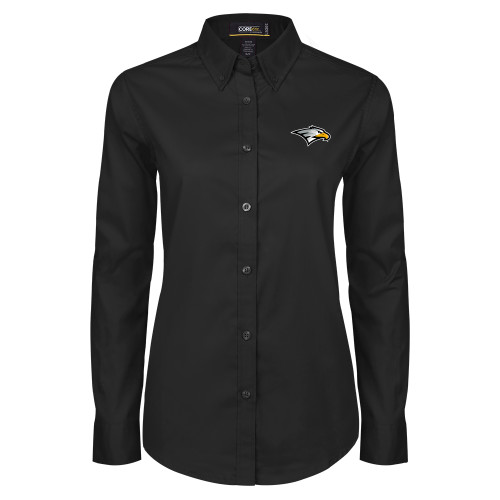  Womens Black Twill Button Down Long Sleeve  - Eagle Head