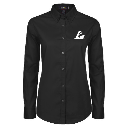  Womens Black Twill Button Down Long Sleeve  - Eagle L EMB