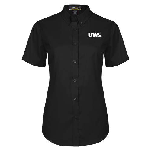  Womens Black Twill Button Up Short Sleeve - UWL Spirit Mark