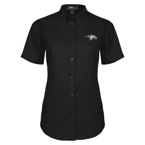  Womens Black Twill Button Up Short Sleeve - Eagle Head