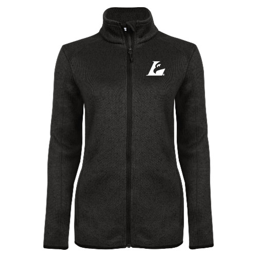  Womens Black Heather Fleece Jacket - Eagle L EMB