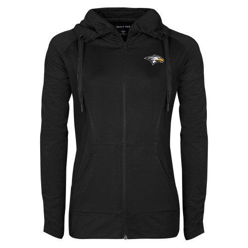  Womens Black Sport Wick Stretch Full Zip Jacket - Eagle Head