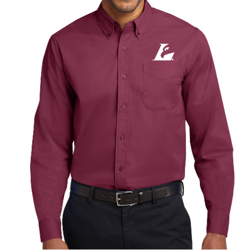  Maroon Twill Button Down Long Sleeve - Eagle L EMB