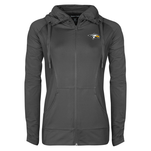  Womens Charcoal Sport Wick Stretch Full Zip Jacket - Eagle Head