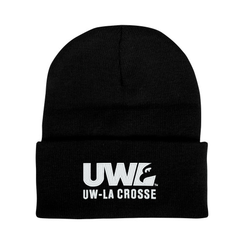  Black Knit Beanie w/Cuff - UW La Crosse Spirit Mark