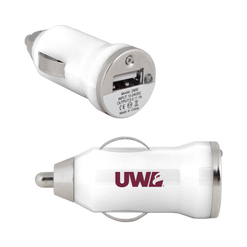  On the Go White Car Charger - UWL Spirit Mark