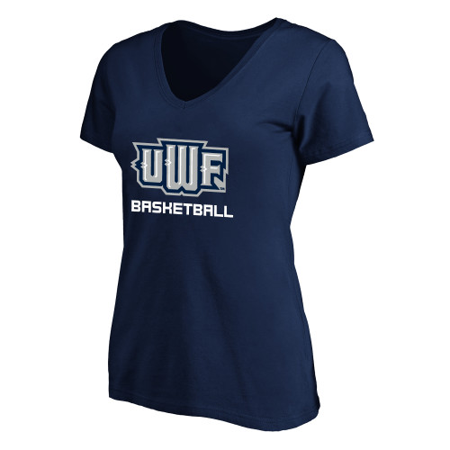  Womens Plus Navy V Neck T Shirt - UWF Basketball