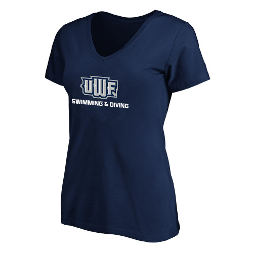  Womens Plus Navy V Neck T Shirt - UWF Swimming and Diving