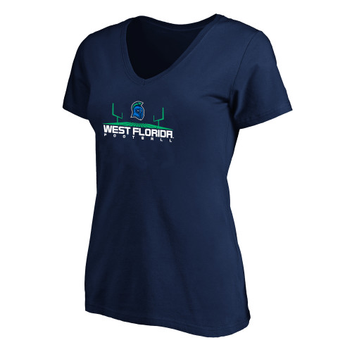  Womens Plus Navy V Neck T Shirt - UWF Football Field Design