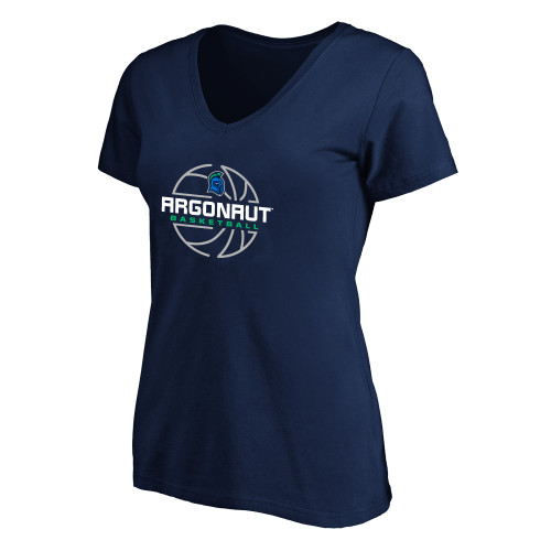  Womens Plus Navy V Neck T Shirt - UWF Basketball Design