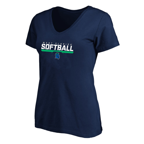  Womens Plus Navy V Neck T Shirt - UWF Softball Design