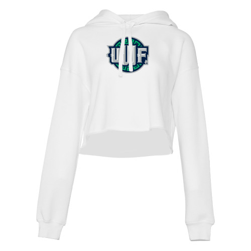  Bella + Canvas Womens White Cropped Fleece Hood - UWF Shield
