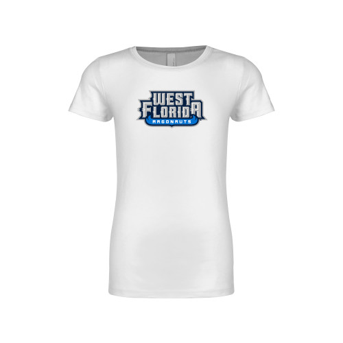  Next Level Girls White Fashion Fit T Shirt - West Florida Argonauts Wordmark