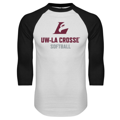  White/Black Raglan Baseball T Shirt - UWL Softball