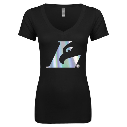  Next Level Womens Black Ideal V Tee - C - Silver Foil